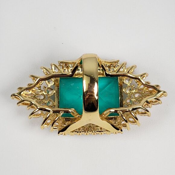 Signed Princess Doublet Natural Emerald with CZ 18KGL Size 9 Cocktail Ring - Picture 15 of 16